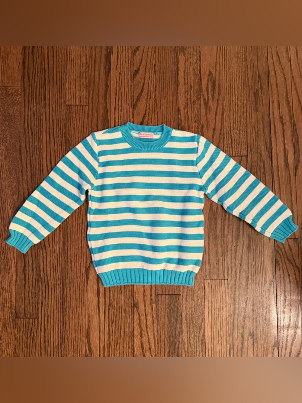 La Coqueta 4T Turquoise & White Cotton Striped Crew Sweater - unisex